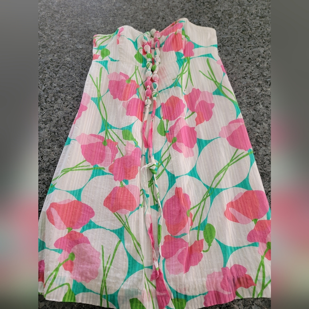 Lilly Pulitzer White Strapless Dress with Pink & Green Floral Print - Picture 2 of 10
